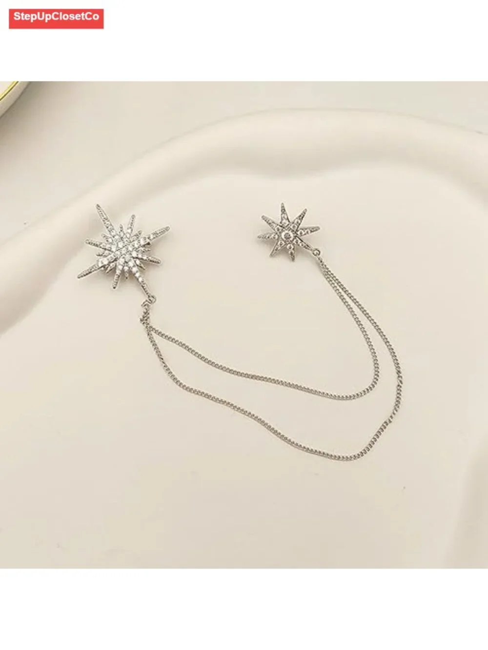 Crystal Star Snowflake Tassel Brooch Pin Women Men Gift